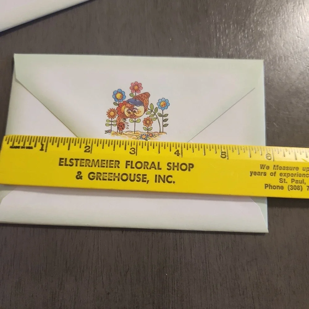 Vtg Stationery Set Cute Owl &‎ Ladybug Theme Whiting 10 Sheets/Envelopes & Box
